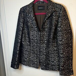 Lafayette 148 Black White Silver Textured Jacket • Split Sleeves • Size 12